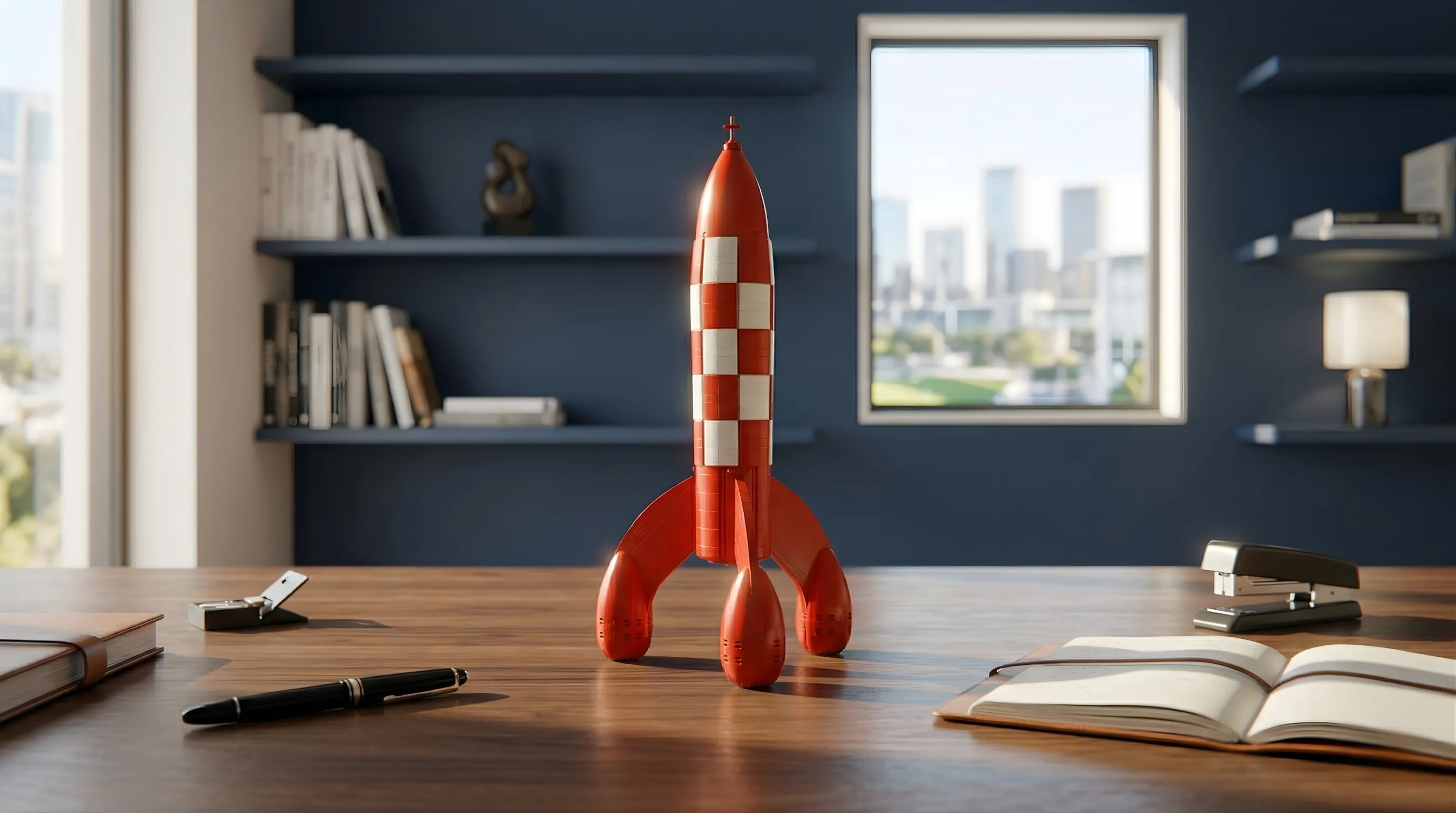 Set LEGO Fusée de Tintin 21367 posé sur un bureau